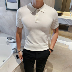 Solid Knit Lapel Skinny T-Shirt