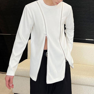 Slim Fit Double Zip Slit Long Sleeve T-Shirt