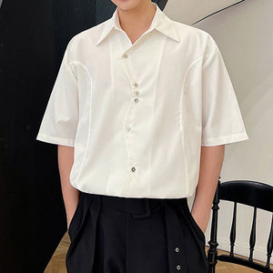 Irregular Placket Panel Short Sleeve Shirt