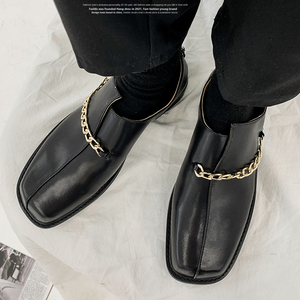 Square Toe Chain PU Leather Shoes