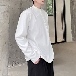 Simple Solid Stand Collar Long Sleeve T-Shirt