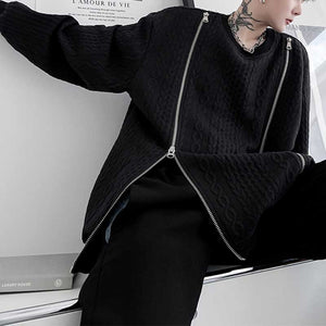 Autumn Dark Zipper Slit Sweater