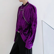 Load image into Gallery viewer, Pleated Velvet Half Turtleneck Metal Chain Top
