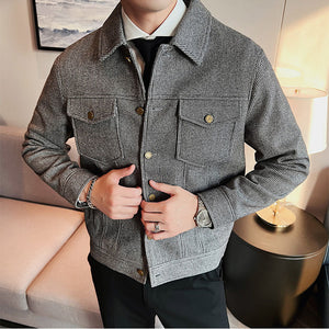 Check Lapel Casual Short Jacket