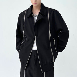 Black Multi-zip Lapel Jacket