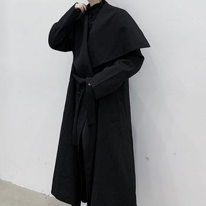 Large Lapel Drawstring Waist Long Coat