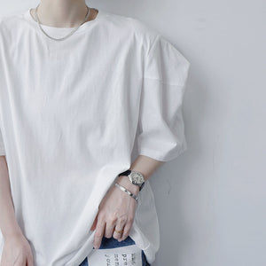 Loose Crew Neck Pad Short Sleeve T-Shirt