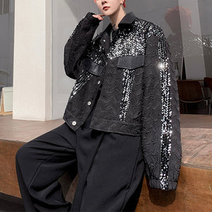 Vintage Sequin Stitching Lapel Jacket