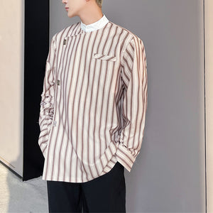 Stripes Metal Button Stand Collar Shirt