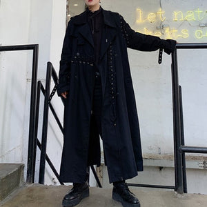 Contrast Color Line Stitching Long Trench Coat