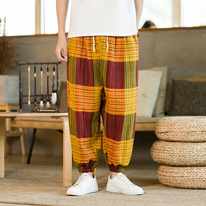 Thin Check Cropped Harem pants