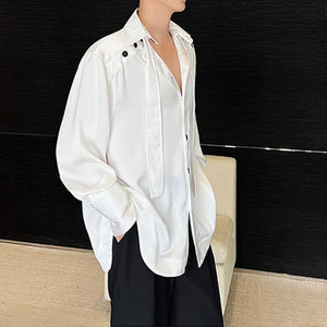 Hollow Tie Contrast Buttons Long Sleeve Shirt