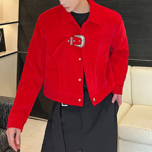 Antique Red Velvet Buckle Cropped Jacket