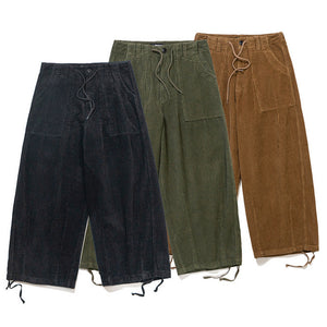 Loose Drawstring Corduroy Trousers