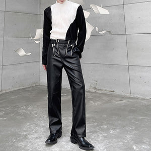 Zipper Slim Fit PU Leather Trousers