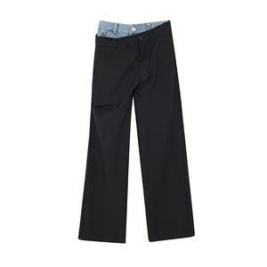 Denim Panel Casual Wide Leg Pants