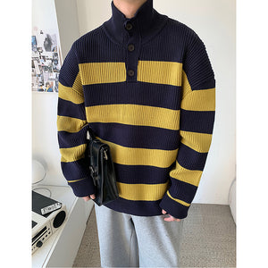 Half Turtleneck Button block Color Sweater