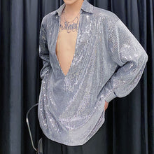 Load image into Gallery viewer, Vintage Deep V-neck Sequined Shirt
