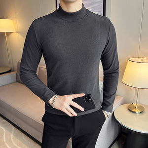 Slim Fit British Half Turtleneck Long Sleeve T-Shirt