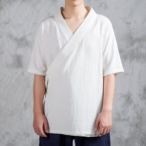 Cotton Linen Large Diagonal Short Sleeve Top