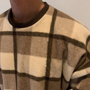 Plaid Round Neck Loose Hoodie