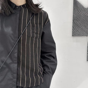 Striped Irregular Stitching Stand Collar Shirt