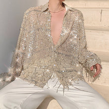 Load image into Gallery viewer, Fringed Sequined Mesh Shirt
