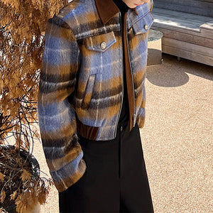 Cropped Plaid Zip Up Jacket