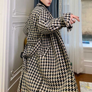 British Plaid Mid-length Thickened Coat