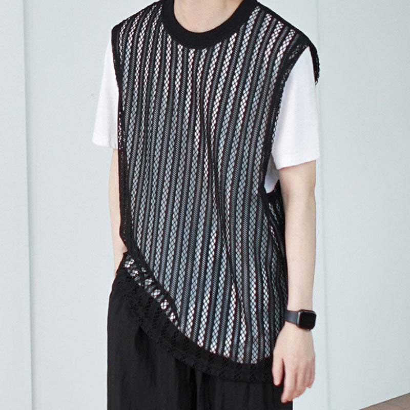 Summer Retro Stripes Openwork Vest