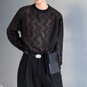 Thin Mesh Dark Pattern Long Sleeve T-Shirt