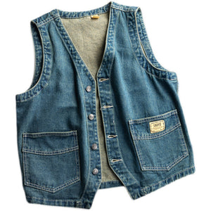 Tooling Thin Big Pocket Denim Sleeveless Vest