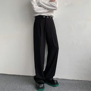 Snap Placket Drape Casual Straight Leg Pants