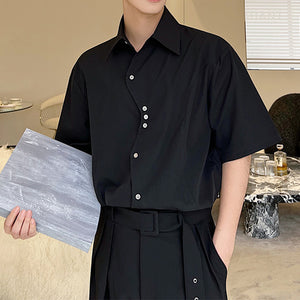 Irregular Placket Panel Short Sleeve Shirt