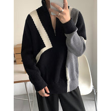 Load image into Gallery viewer, Zip Turtleneck Patchwork Knit Sweater
