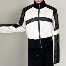 Load image into Gallery viewer, Black and White Stitching PU Leather Short Jacket
