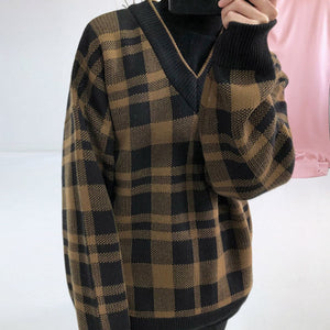 Retro Loose V-neck Pullover Sweater