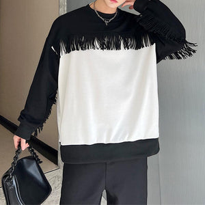 Color Contrast Tassel Pullover Sweatshirt