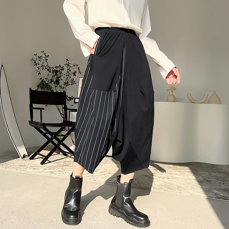 Stitching Stripe Cropped Bloomer Pants