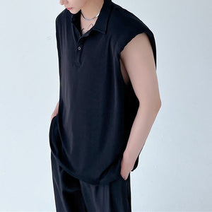 Oversized Shoulder Pads Sleeveless Lapel T-Shirt