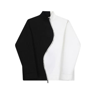 Contrast Color Mock Collar Zipper Sweatshirt