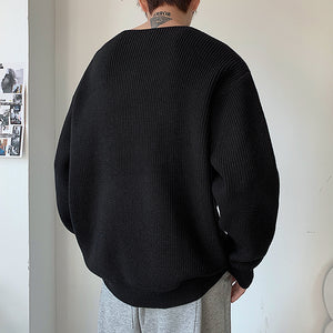 Zippered V-Neck Loose Knit Sweater