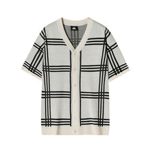 Load image into Gallery viewer, Knit Plaid V-Neck Short Sleeve Cardigan
