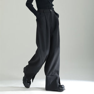 Casual Fleece Slit Straight-leg Pants