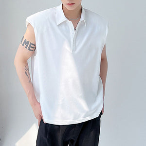 Oversized Shoulder Pads Sleeveless Lapel T-Shirt