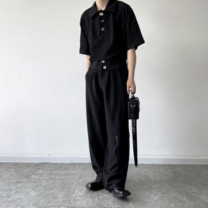 Irregular Button Tab Pants