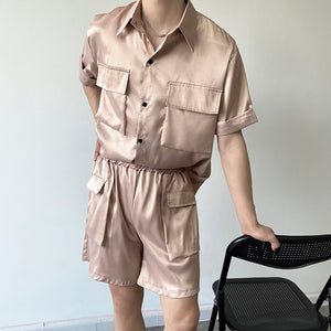 Stereo Pocket Short Sleeve Shirt Shorts Set