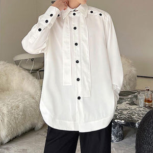 Hollow Tie Contrast Buttons Long Sleeve Shirt