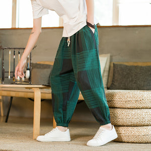 Thin Check Cropped Harem pants