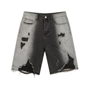 Straight Ripped Five Points Denim Shorts